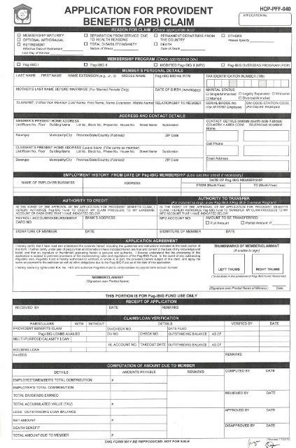 pag ibig application for refund form|APPLICATION FOR PROVIDENT BENEFITS (APB) CLAIM .